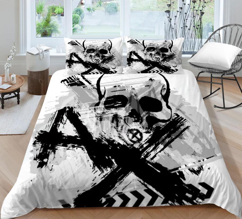 Bedding Set 3D Skull Print Home Bed Cover Homes Bedclothes Pillowcase Breathable Warm Comforter Duvet Covers