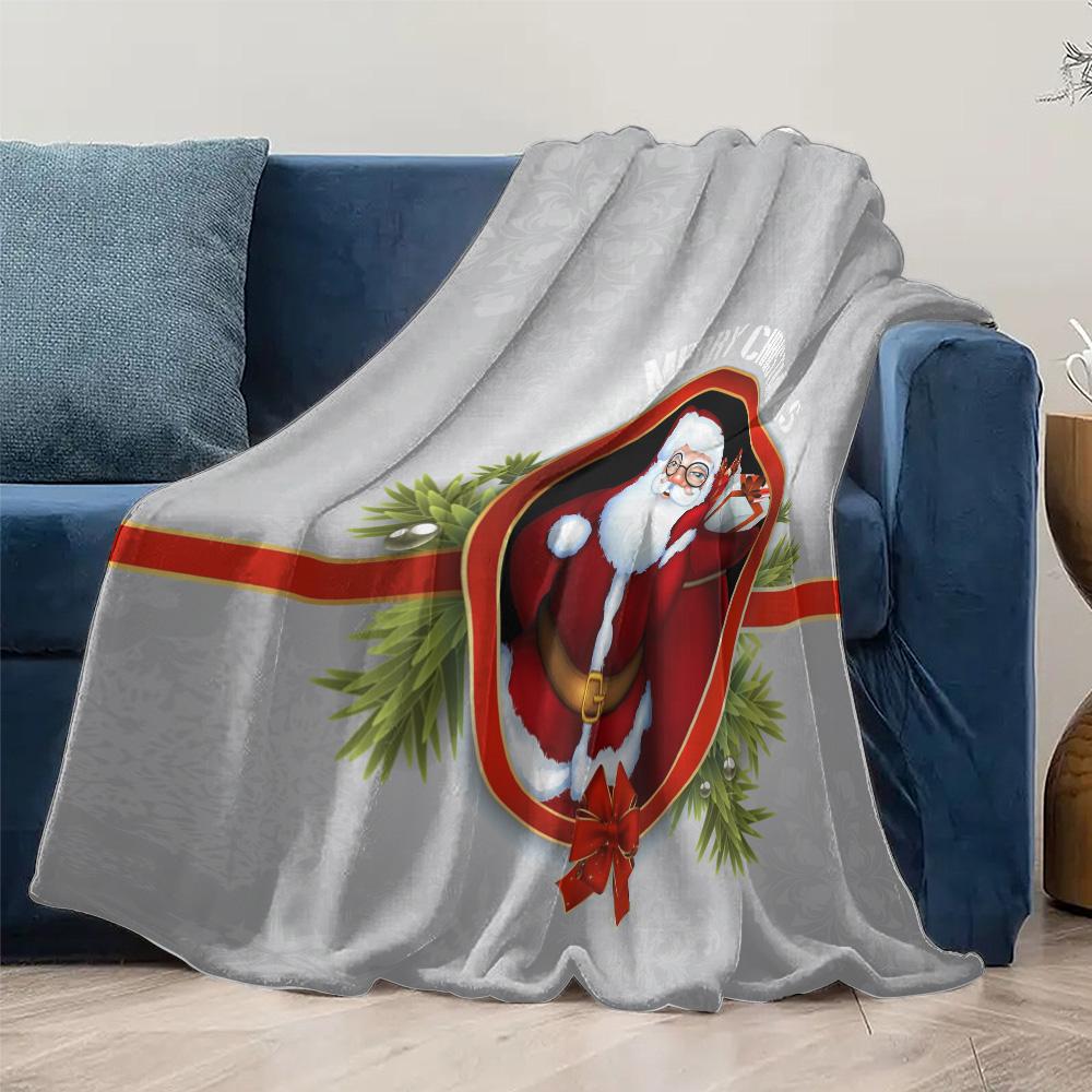 Christmas Throw Blanket Cozy Flannel Festive Holiday Decor Gift Santa Claus Reindeer Winter Warm Soft Plush Blanket Home Decorat