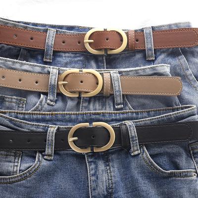 Женский ремень Trend Gold Oval Buckle Belt Casual Versatile Belt Pu Belt Cheap Belt Para With Jeans, Gift For Mother or Girl