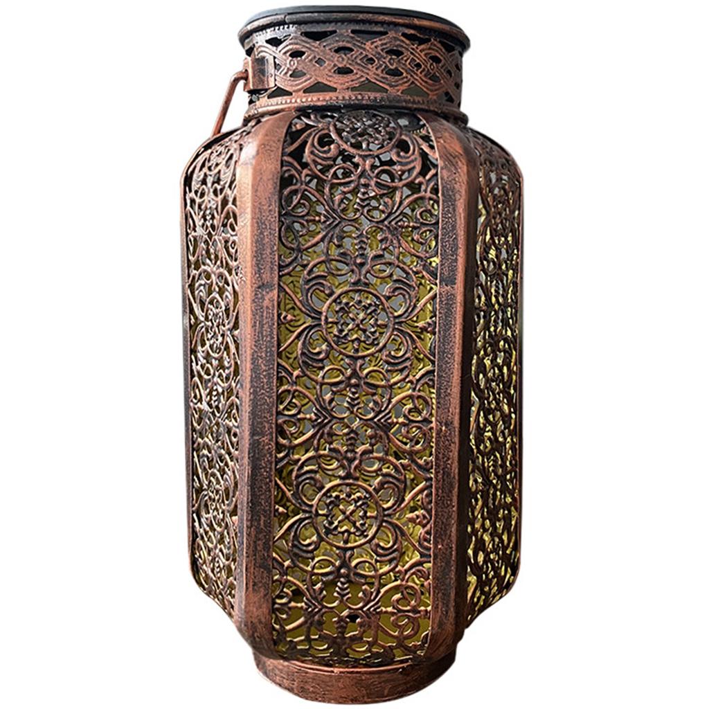 LED solar light with long battery life iron shell with hollowed out retro style waterproof automatic sensing solar light