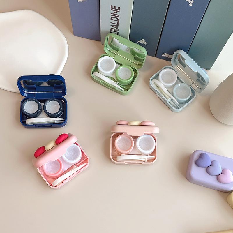 Яркий цвет, свежий милый раздел любви, чехол для контактных линз с зеркалом, пинцет, косметический ящик для хранения контактных линз, органайзер