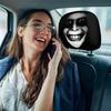 2pcs Horror-Themed Car Headrest Covers - Black & White Face Design, Unfilled Comfortable Seat Protectors for Sedan, Truck, SUV