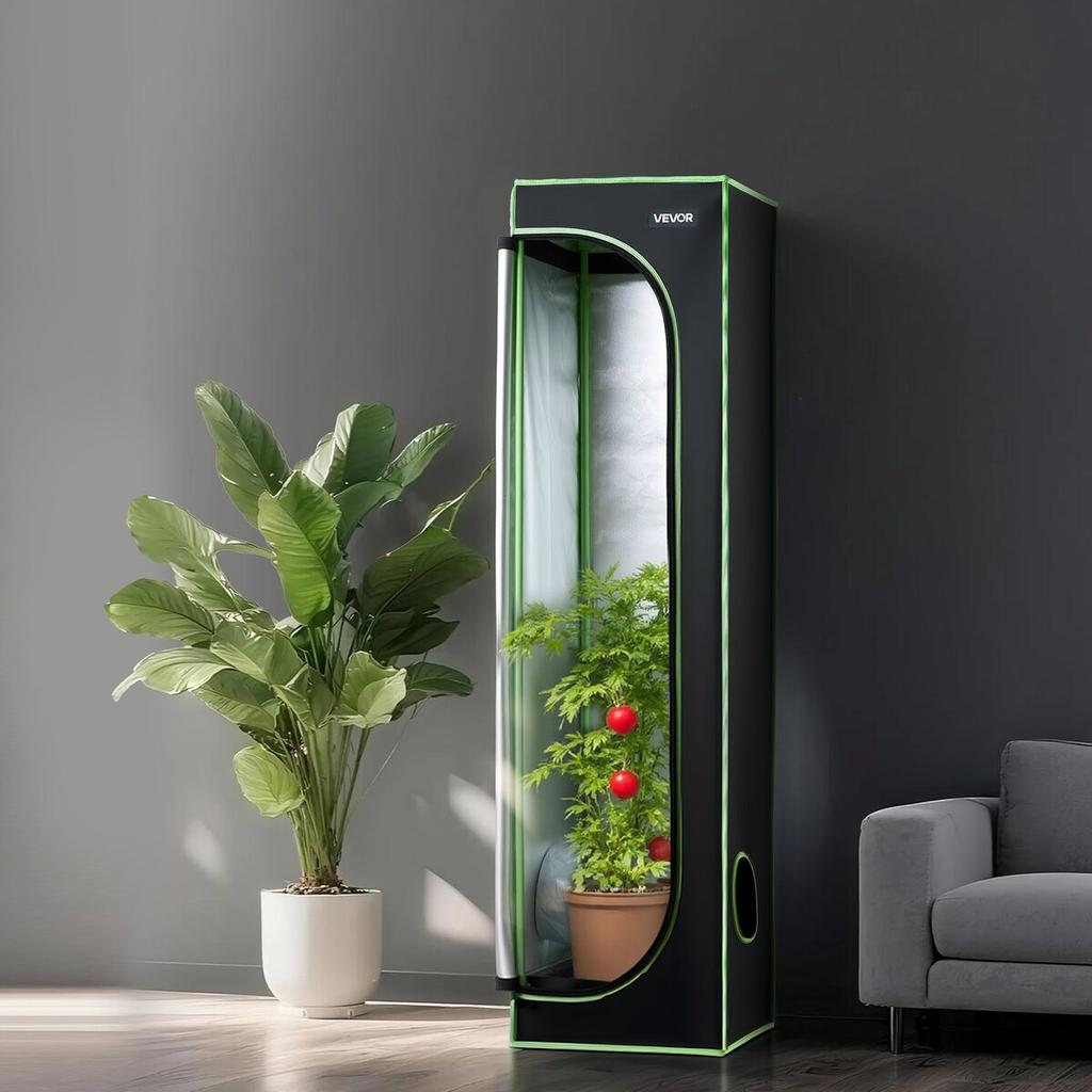 Indoor Grow Tent, 40 x 40 x 160 cm, 600D High Reflective Mylar, Indoor Plant Tent with Observation Window, Floor Tray & Zipper, Heavy Duty Growing