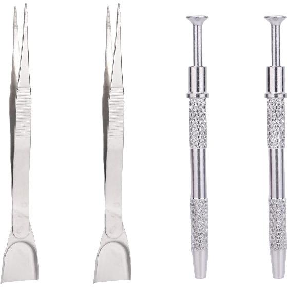 4pcs Cake Decorating Tools Set, 2 Styles Stainless Steel Sprinkles Tools for Cake Decorating Claw Pen Pearl Grabber & Tweezers with Shovel Head for
