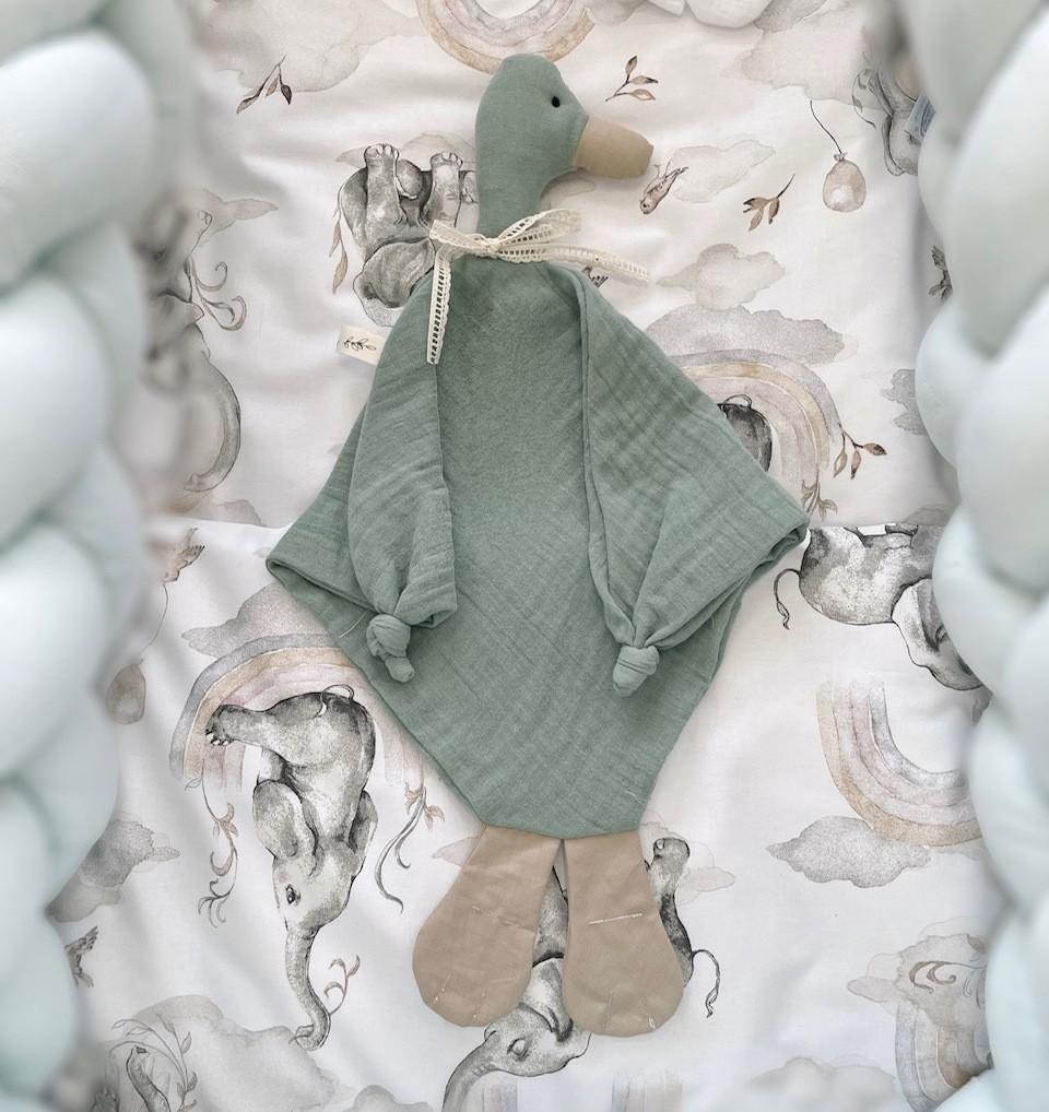 Handmade muslin goose cuddly toy (boho green)