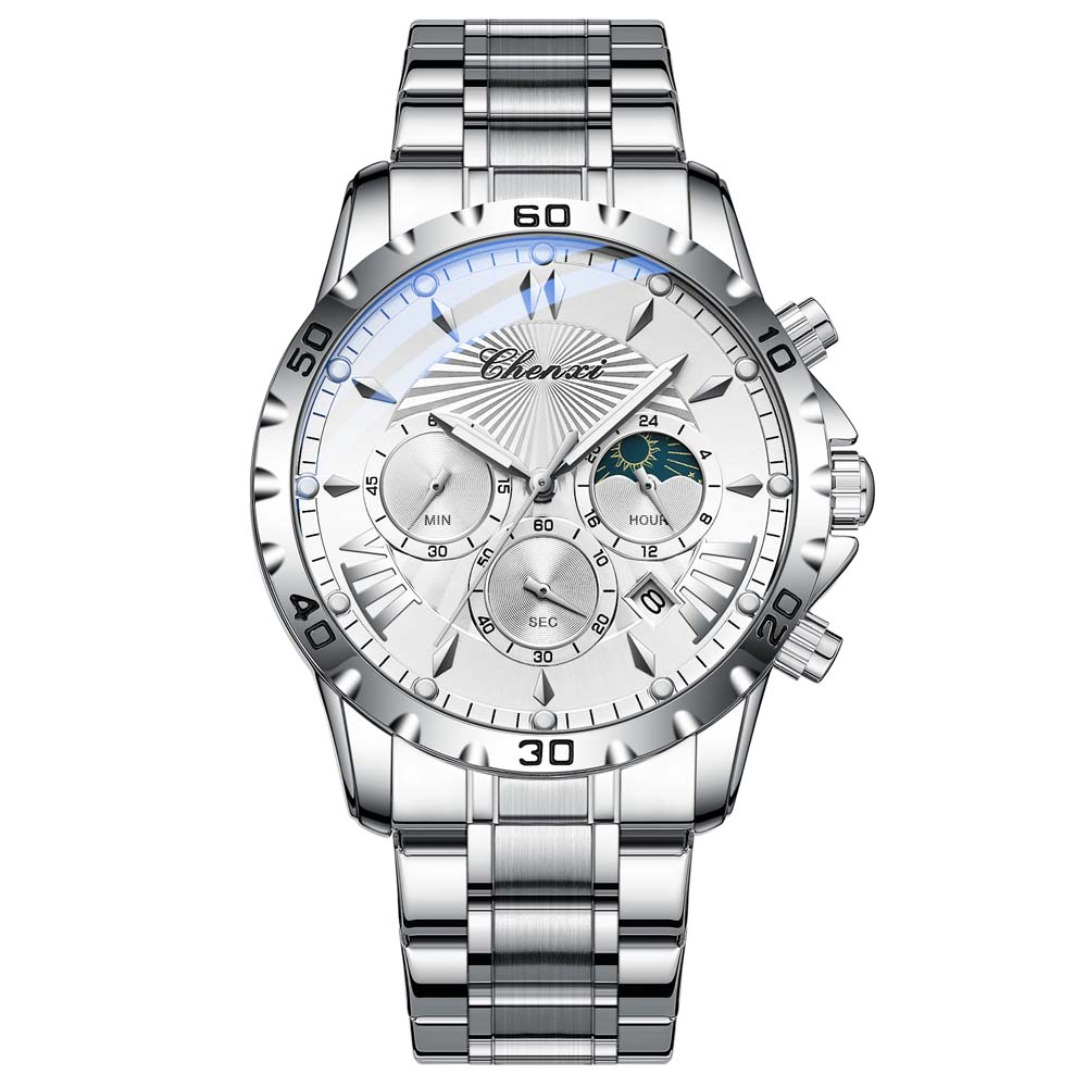 CHENXI Men's Multifunctional Watch Waterproof Luminous Calendar Business Steel Luxury Men's Square Quartz Watch Male Clock