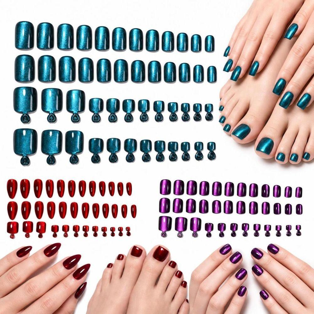 48Pcs Glossy Finish False Nails Set Short Square Shape Short Tip Toenail For Fingernails & Toenails