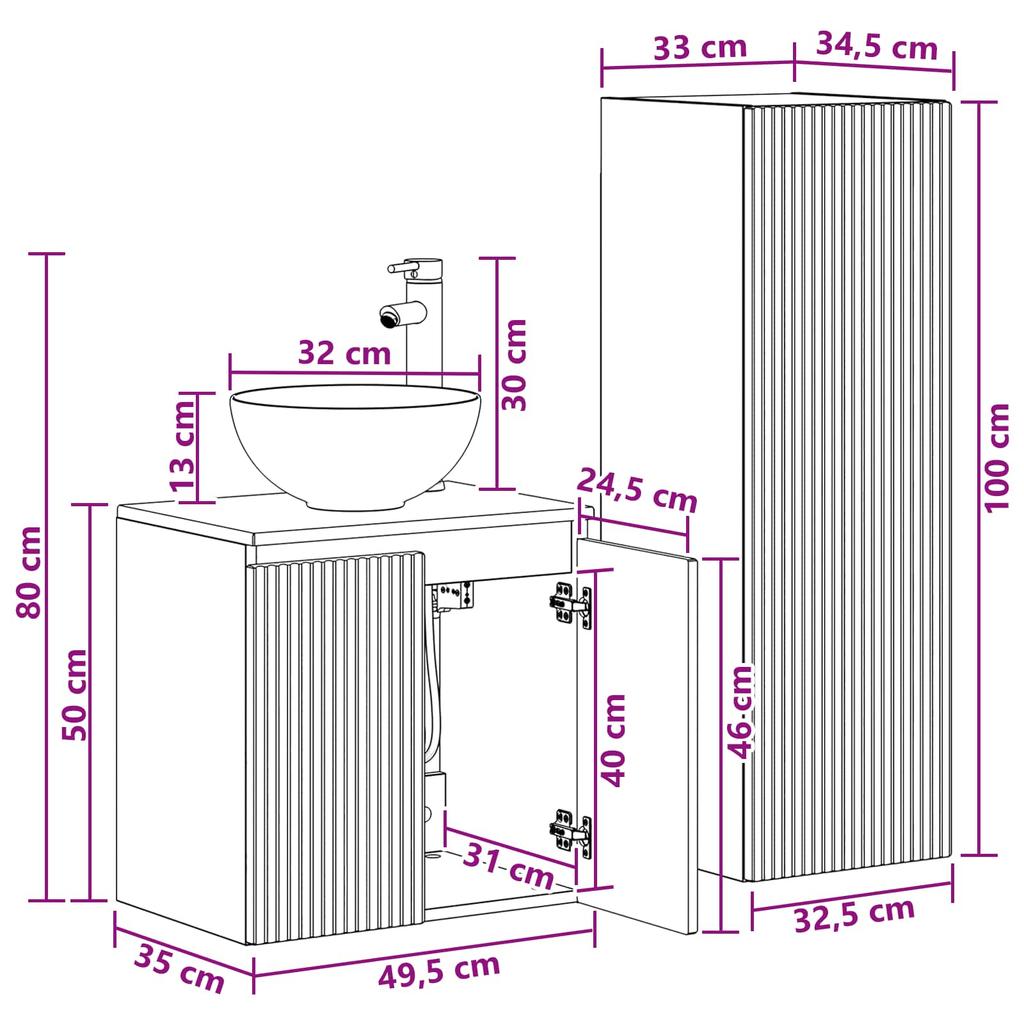 Bathroom Furniture Set 2 pcs Concrete Grey 33 x 34.5 x 100 cm