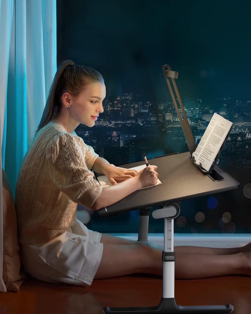 SAIJI Lap Desk Folding Table with LED Stowable Mini Enhanced Bedside Light, Table, Stability, Table, Black, 6045cm