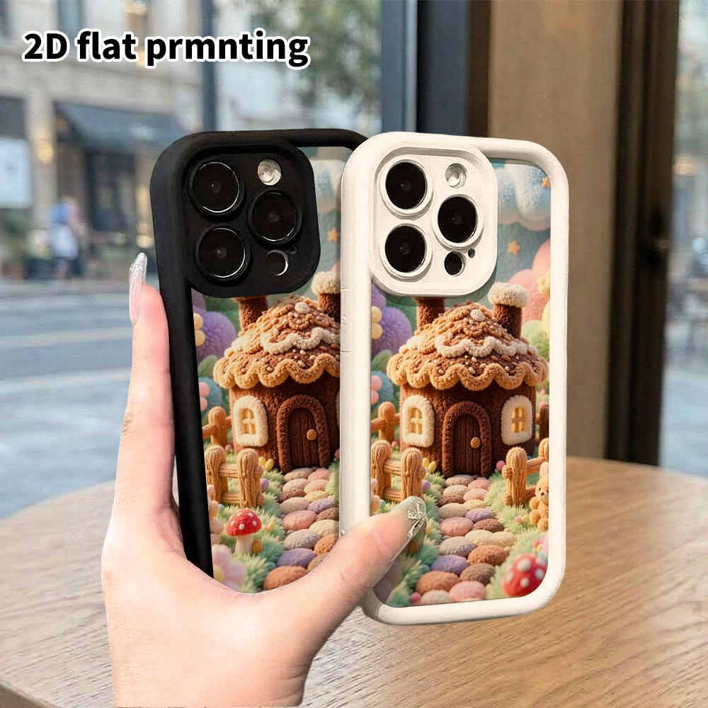 Phone case: 2D flat design suitable for iPhone 18 17 16 15 14 13 Pro protective case, plush little house, perfect Christmas and Halloween holiday gift