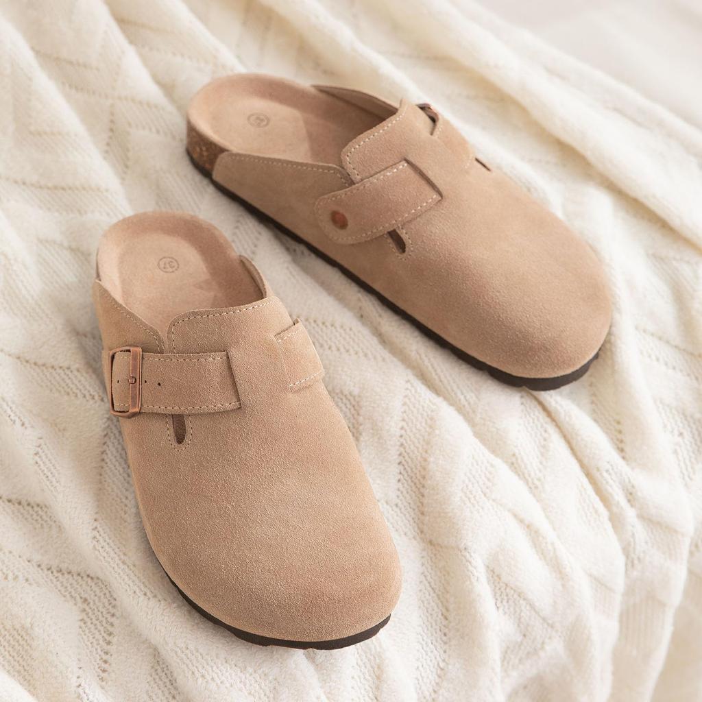 Bebealy Classic Suede Clogs For Women Cork Footbed Beach Slippers Fashion Women Mules With Arch Support Soft Men Clogs Slippers