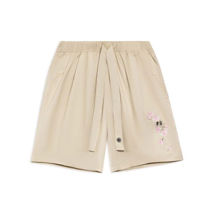 Li Ning Sakura Series SS22 свободные спортивные повседневные шорты с цветочным узором женские шорты кашемирово-серого цвета AKSS942-1