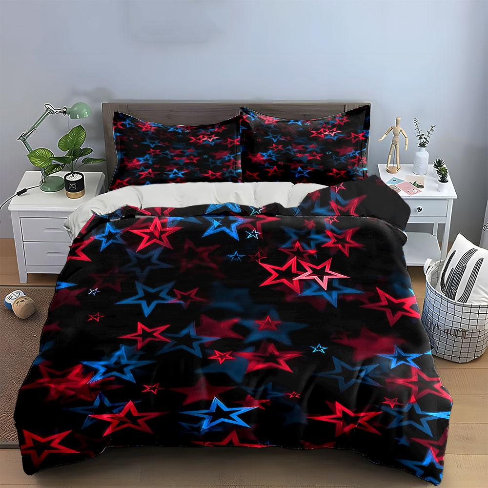 Red and Blue Starry Bedding Set Bedding Duvet Cover Set Duvet Cover Pillowcases (1 * Duvet Cover 2 * Pillowcases, without duvet insert)