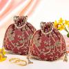 Набор из 2 сумочек-потли для дам и девушек | Женские подарочные мешочки для праздничных сезонов | Вышитый кошелек-батва | Свадебный кошелек - Бордовый