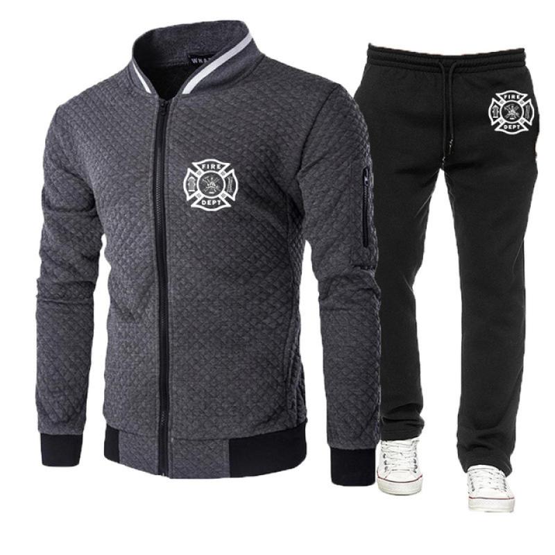 Мода 2023 года, новинка 2023 года, мужской хлопковый однотонный спортивный костюм пожарно-спасательной команды с принтом, спортивные штаны, комплект из 2 предметов