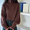 Осень и Зима Свитера с высоким воротником на молнии до половины, в повседневном стиле, вязаные, темпераментные, универсальные пуловеры