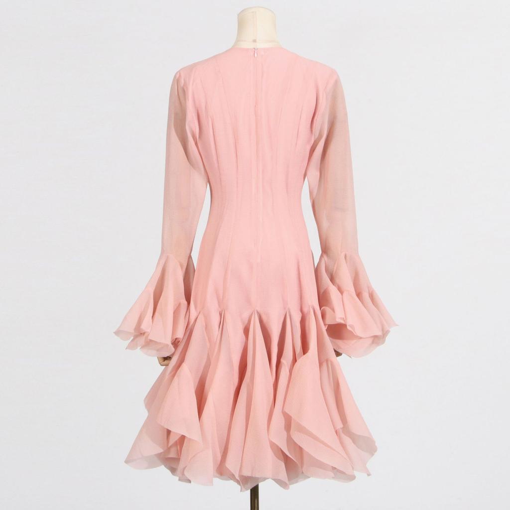 Однотонные платья с пуговицами, слим-фит для женщин, с круглым вырезом, длинными рукавами, высокой талией, лоскутным узором, оборками, женская мода, новинка