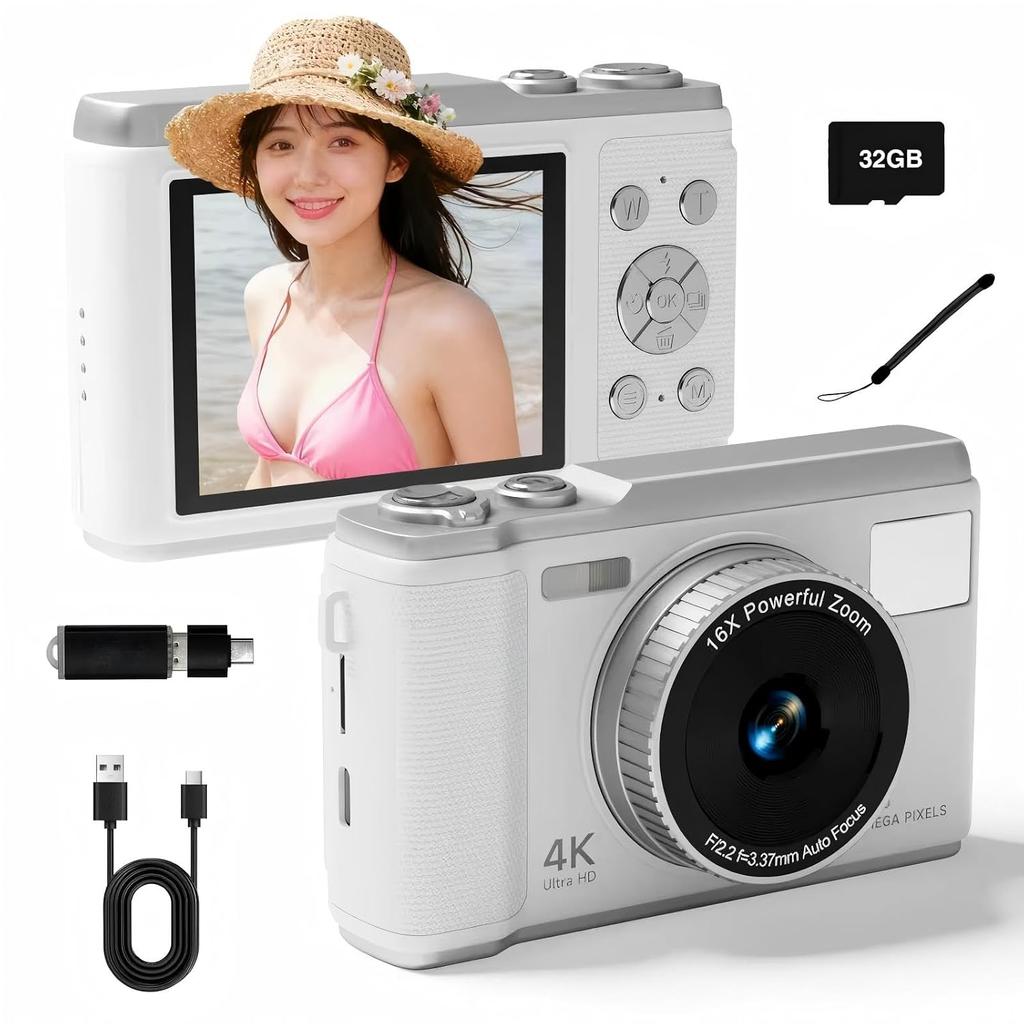 Digital camera can read content mobile phone 4K 50 million pixels 2.8 inch screen 16 times zoom autofocus close-up shooting timer built-in flash 32GB