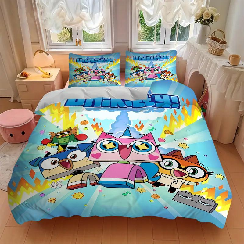 3-компонентный комплект постельного белья с персонажами Unikitty для гостевой комнаты, спальни, декор на Рождество, Хэллоуин, подарки - для всех сезонов (Без вкладыша)a1013172