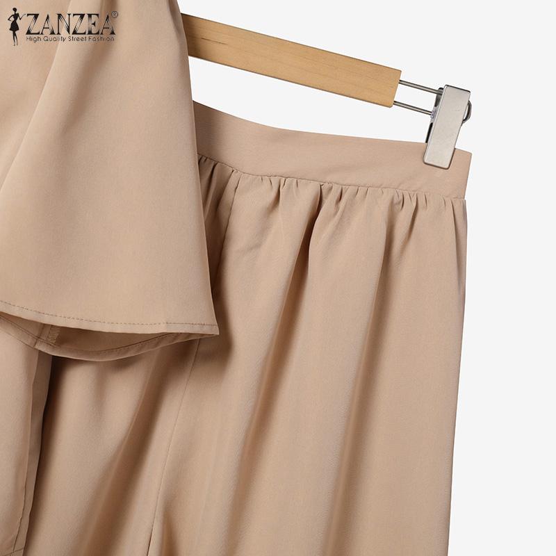 ZANZEA Женский летний костюм из двух частей: блузка с коротким рукавом и широкие брюки