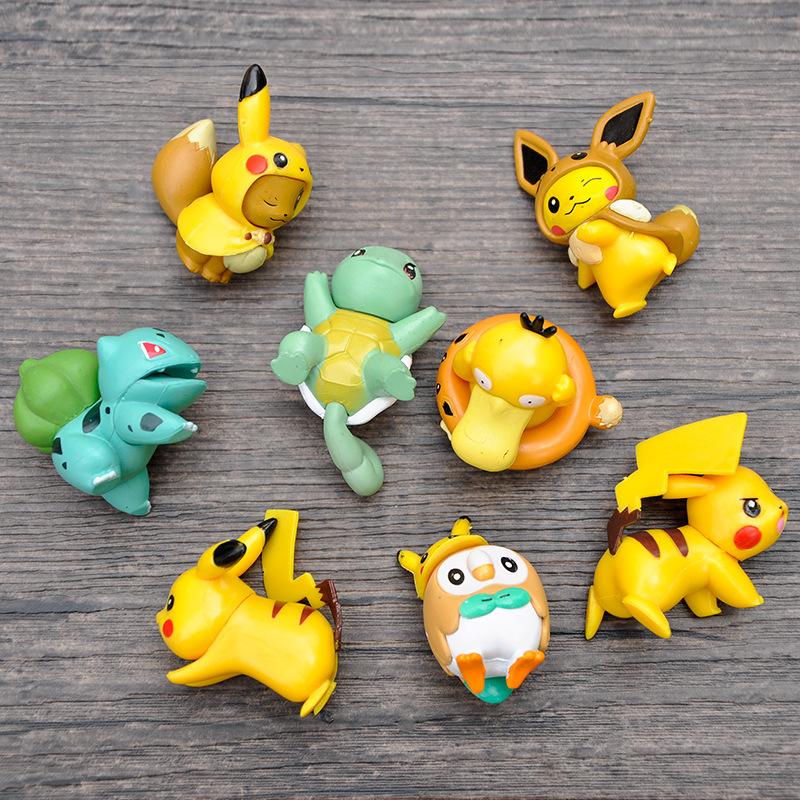 8pcs/set Pokemon Anime Figure Kawaii Q Version Eevee In Disguise Action Figures PVC Collection Model Dolls Toy Gift