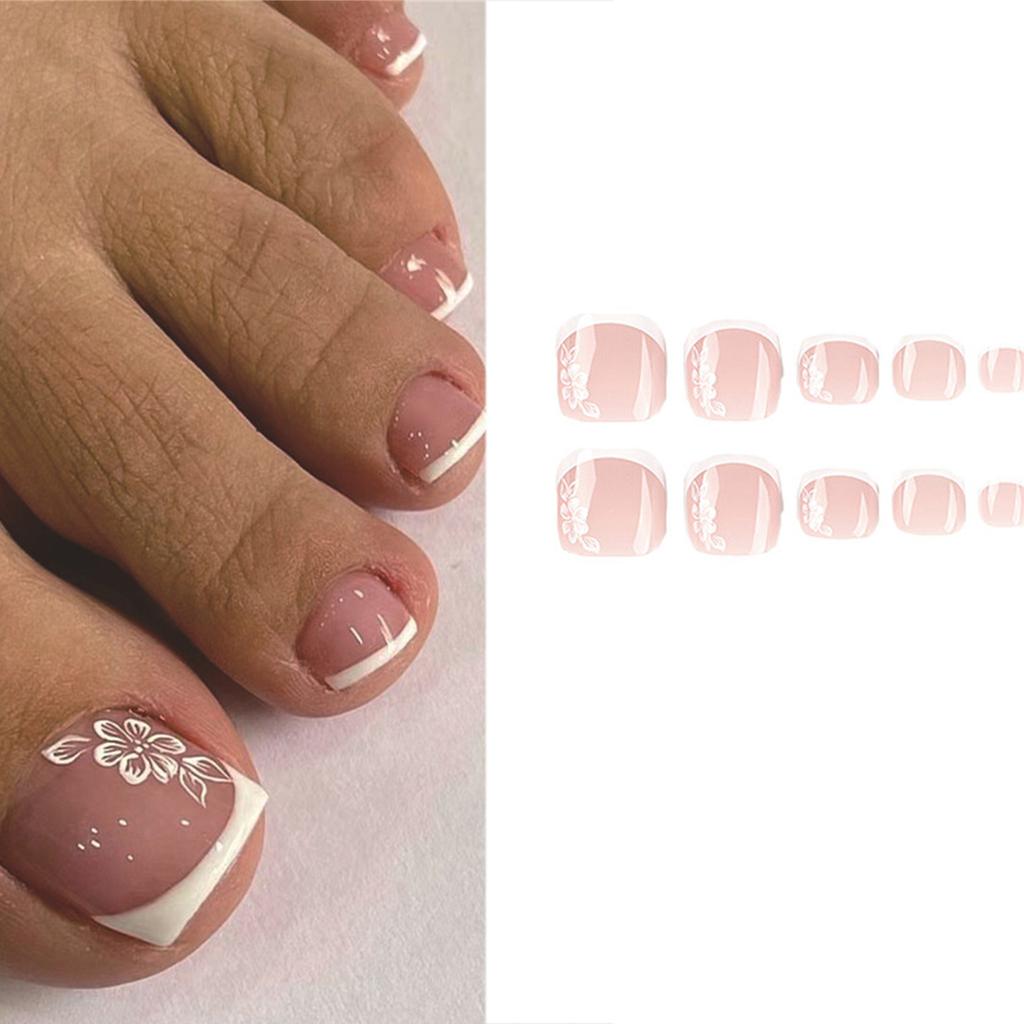 French False Toenails Press On Toenails White Artificial Toenails Full Cover Toe Nails Manicure Art Decoration for Women