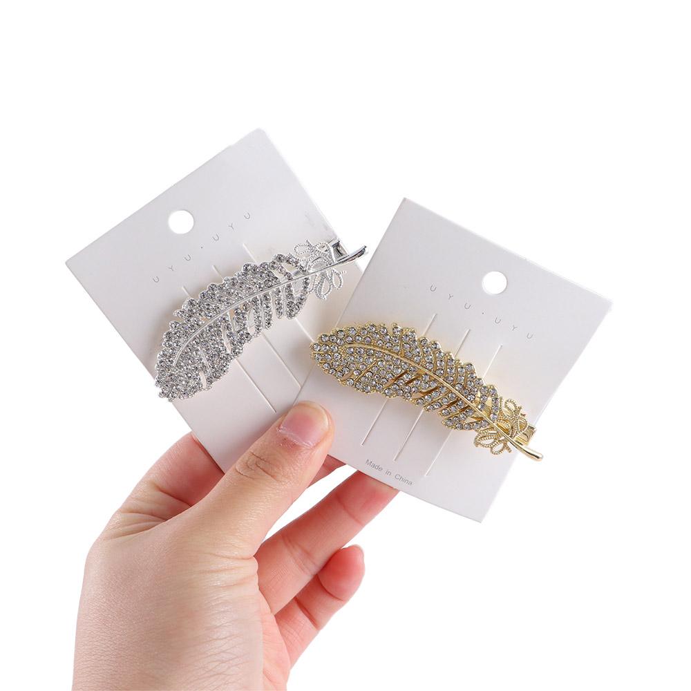 Rhinestone Large Girls Elegant Hair Side Clip Women Barrette Feather Hair Clips Crystal Hairpins
