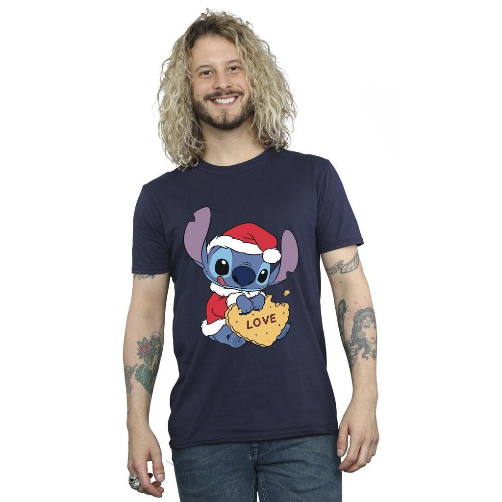 Disney Mens Lilo And Stitch Christmas Love Biscuit T-Shirt
