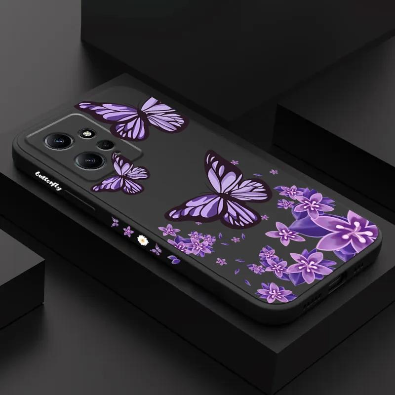 Purple Butterflies Square Silicone Phone Case For iPhone 16 15 14 13 12 11 Pro Max XS X XR 7 8 SE Transparent Back Cover
