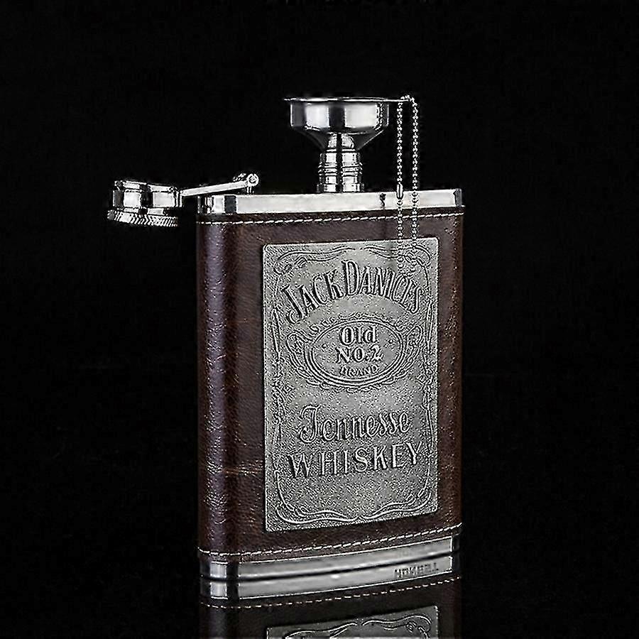 304 Нержавеющая сталь 8 унций Кожаная фляжка для виски, вина, для путешествий на открытом воздухе для мужчин - Черная