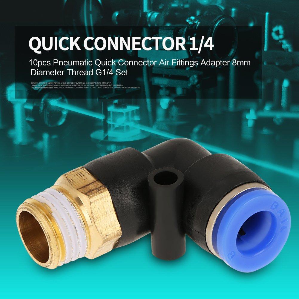 Akozon Pneumatic Quick Connectors, 10-Piece Set, 8mm Pneumatic Elbow Quick Connectors, Air Fitting Adapters, 8mm Diameter Thread G1/4