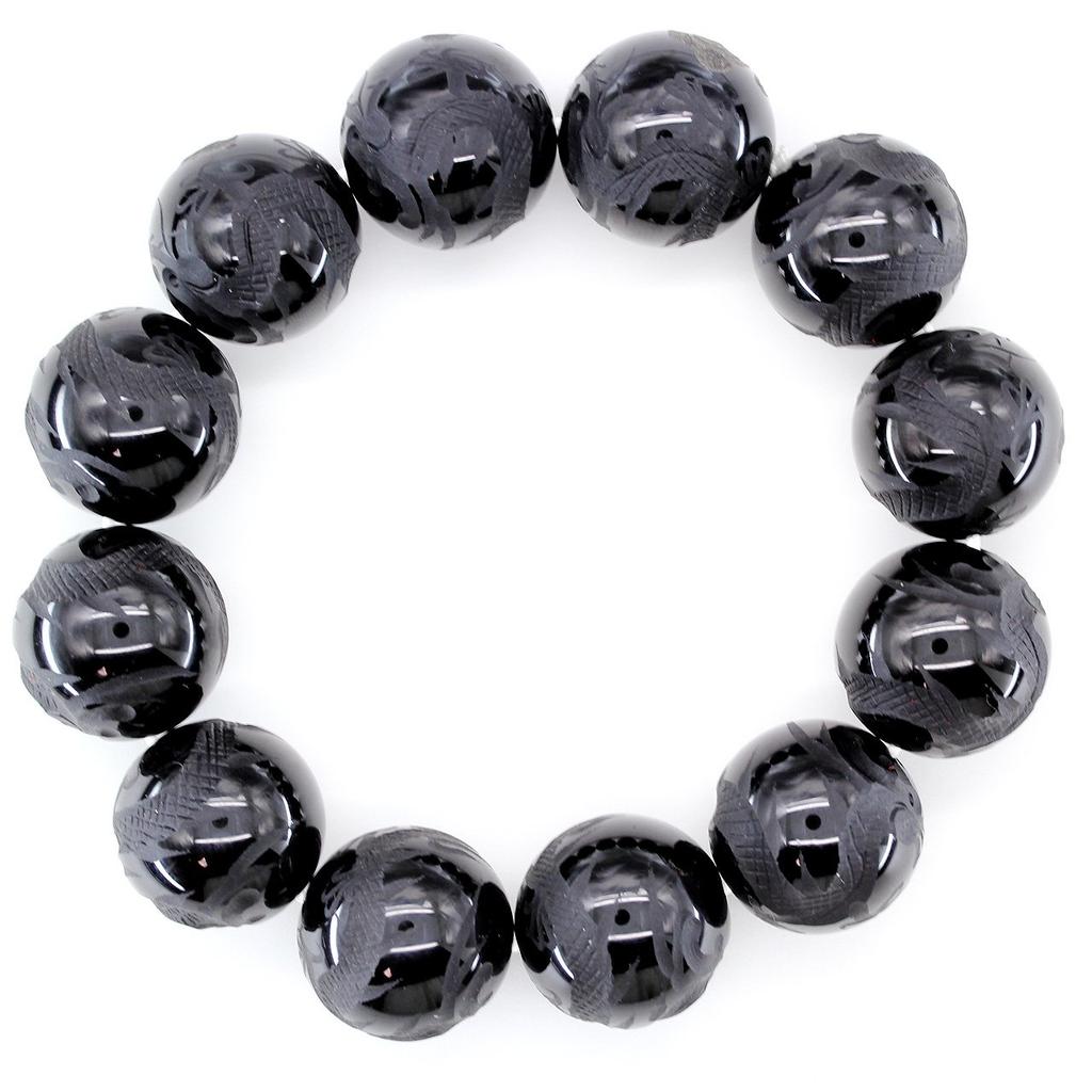 Sekihui Natural Stone Uncarved Emperor Dragon Onyx 20 мм AAAA Rank Large Beads Bracelet Beautiful Power Stone Natural Stone that shined in the black