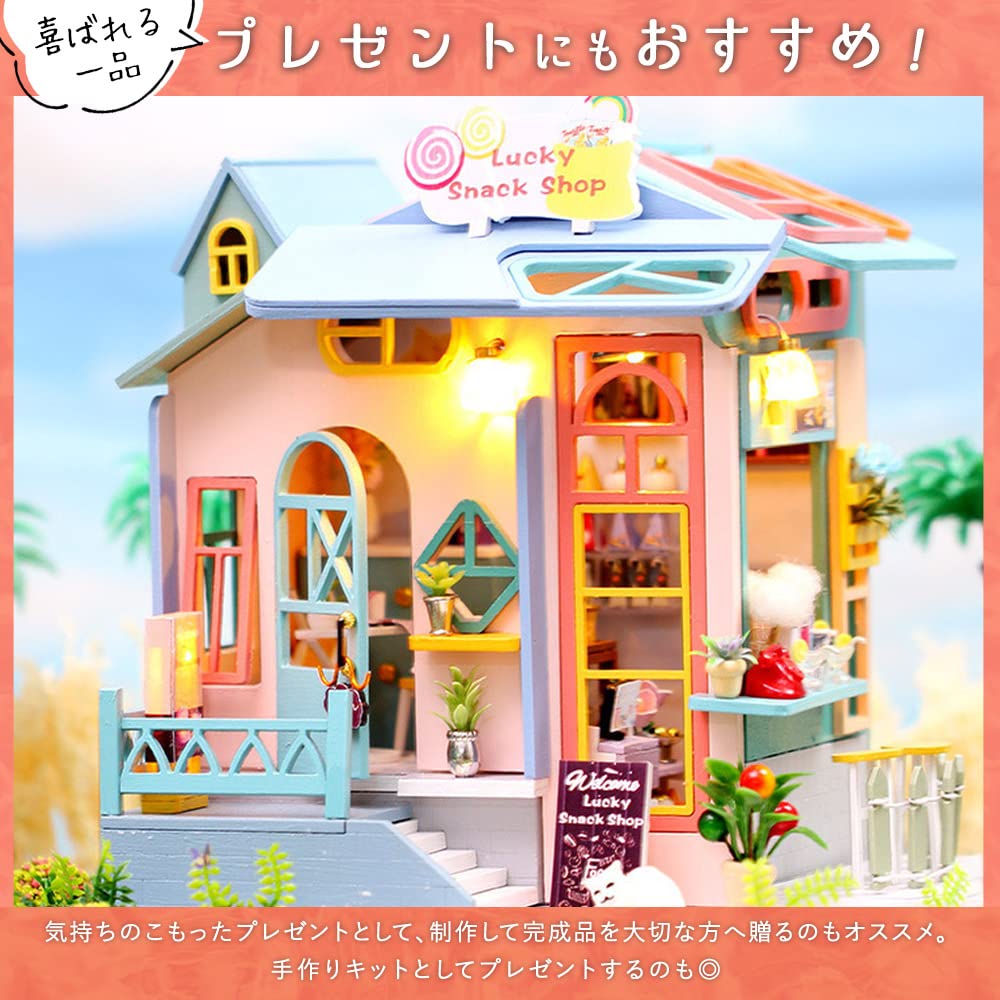 Moin moin Кукольный домик Миниатюрный набор для ручной работы Сказка Сказочная дева Синий красочный цветок Кошка Животное Lucky Snack Shop Светодиодная лампа 2301dh367 1/24