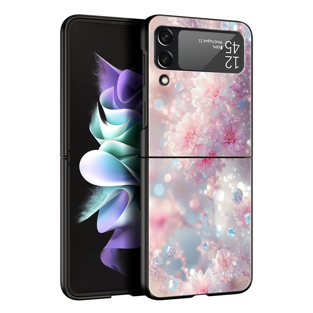 Корейский Цветочный Жесткий ПК Чехол для Телефона Для Samsung Galaxy Z Flip 7 6 5 4 Черный Чехол Для Galaxy Z Flip 3 Складной Корпус Fundas Capas