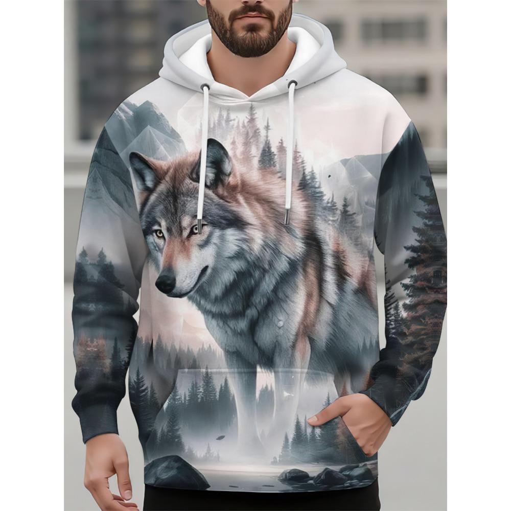 Мужские модные толстовки с капюшоном, животное волк, 3D-печать, топ, весна, осень, модный повседневный пуловер с длинным рукавом, оверсайз