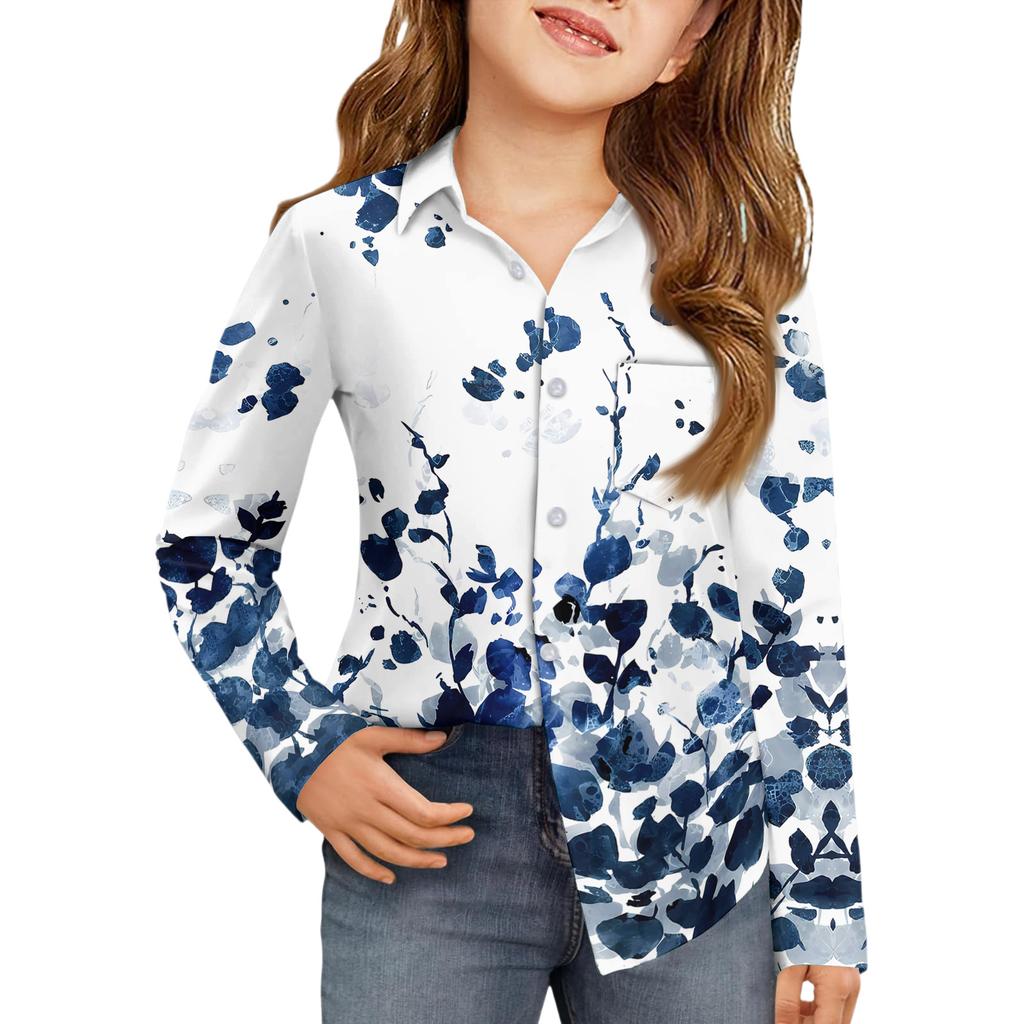 Рубашка на пуговицах для девочек - Блузка-платье с длинным рукавом