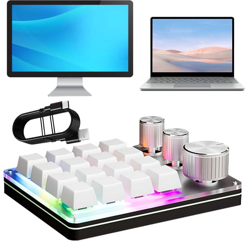 16 клавиш Механическая клавиатура с тройной ручкой Проводная Type-C/Беспроводная клавиатура, совместимая с Bluetooth, Светодиодная подсветка для ПК, компьютера, игр