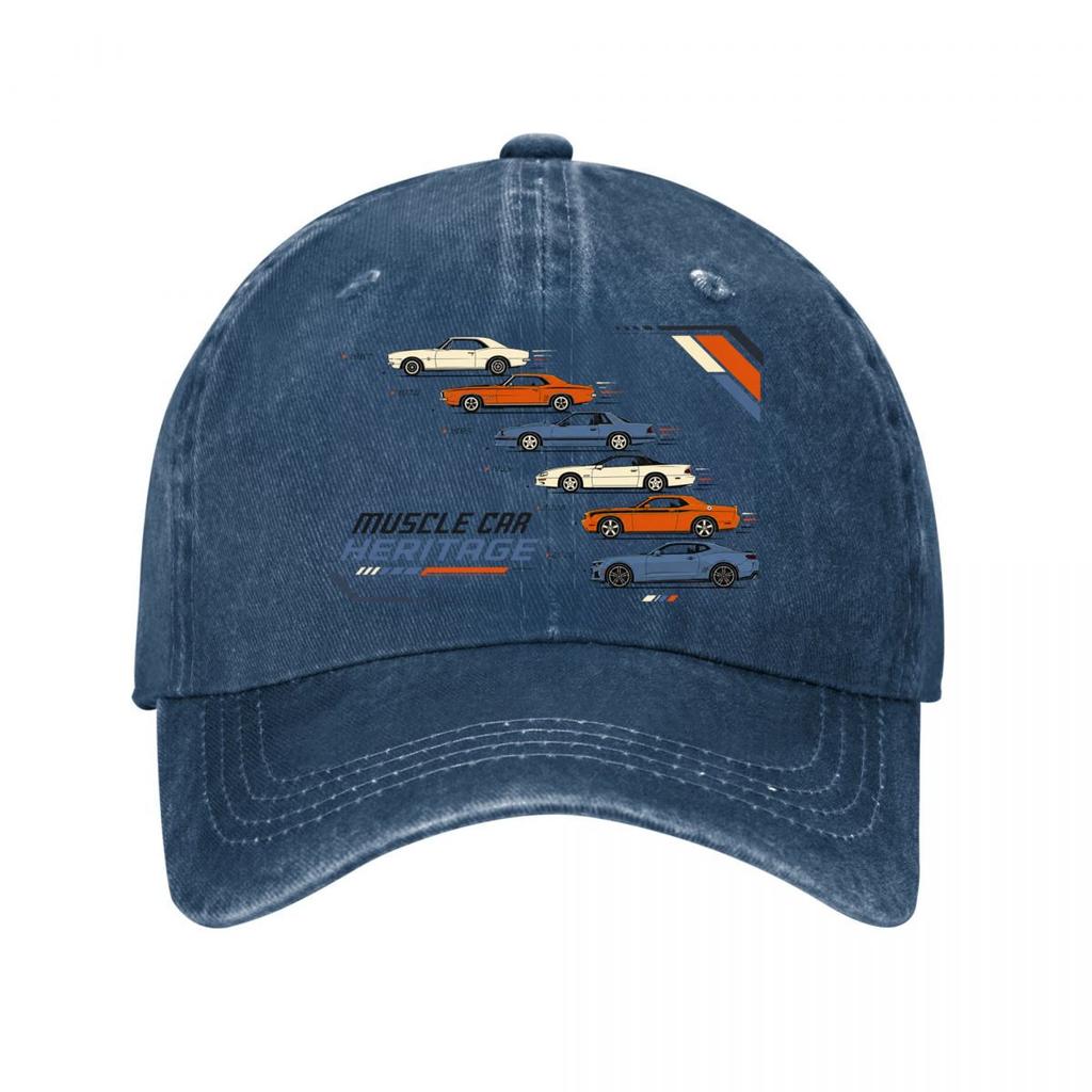 Muscle Car Heritage Timeline Outline New Vintage Washed Cotton Baseball Cap Sun Hats