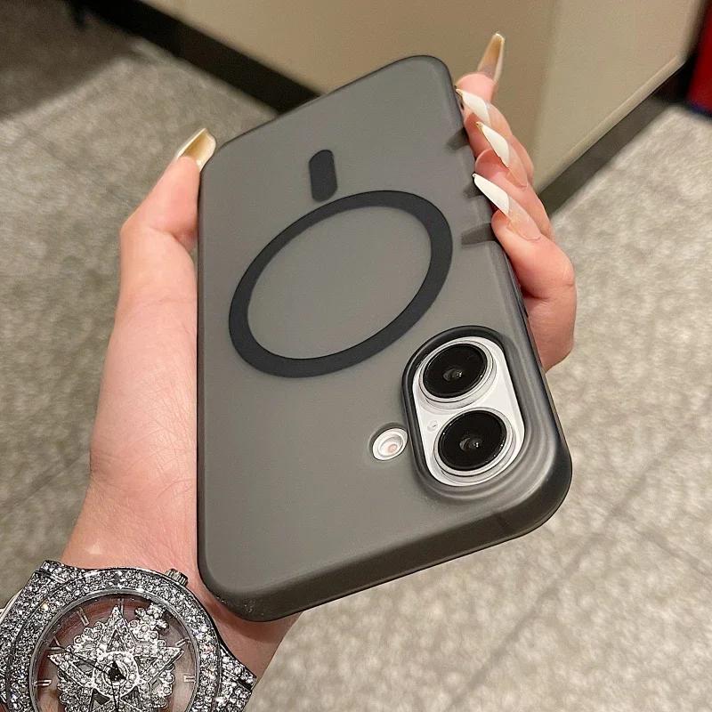 Матовый полупрозрачный матовый чехол для iPhone 16 15 14 13 12 11 Pro Max для магнитной беспроводной зарядки MagSafe, ультратонкая задняя крышка