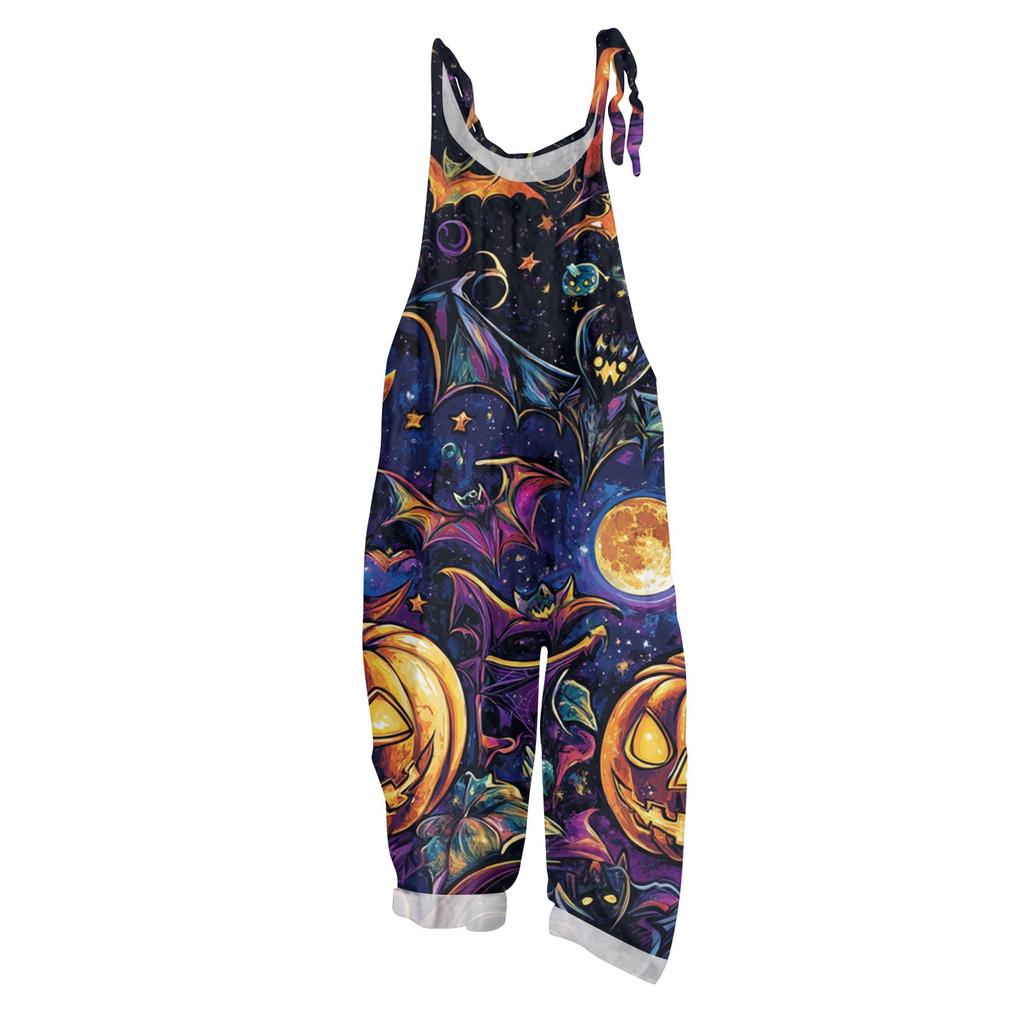 Женский комбинезон с принтом, повседневный свободный винтажный комбинезон из хлопка и льна