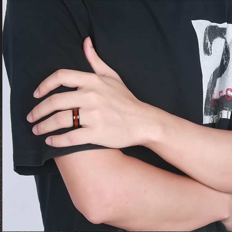 [Rockyu] ring men's Fashionable tungsten ring No. 14 wooden ring light Durability width 8mm