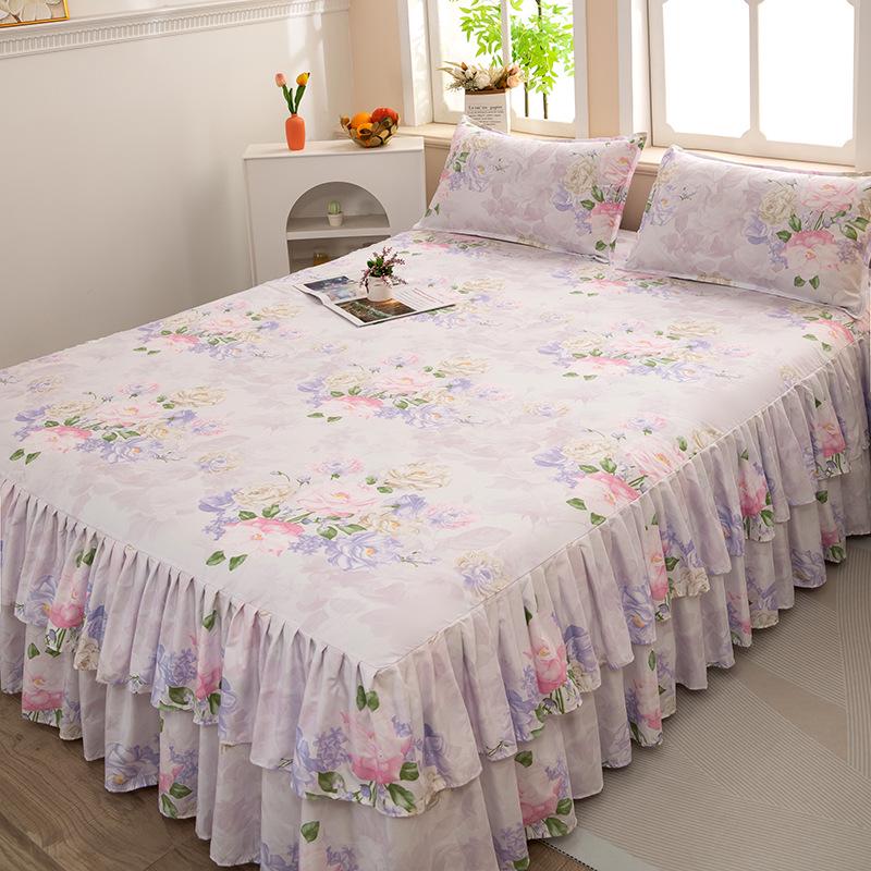 Skin-Friendly Non-Slip Fitted Bed Skirt and Mattress Protector for 1.8m Double Bed