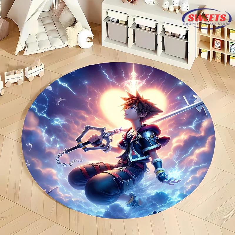 Круглый ковер Disney Kingdom Hearts, Нескользящий игровой коврик, Напольный ковер для гостиной, спальни, детской комнаты, Круглый коврик, Прочный моющийся коврик