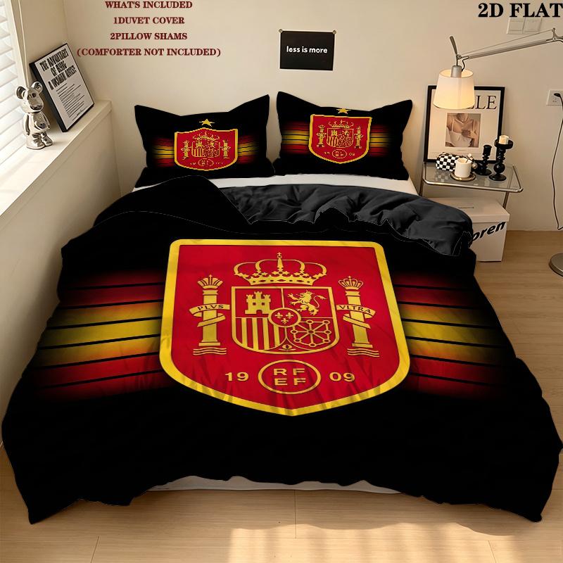 Spain National Football Team Pattern Bedding Quilt Set Home Decoration Gift (1 * duvet cover + 2 * pillowcase without core)