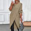 Женское осенне-зимнее платье с нерегулярным разрезом по краю, вязаное свободное мягкое, толстое, теплое, с длинными рукавами, однотонное платье-свитер средней длины
