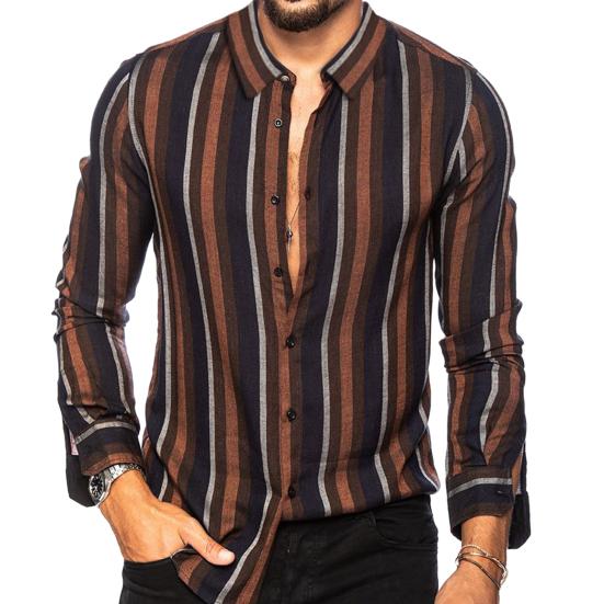 Мужская рубашка в полоску соответствующего цвета с отложным воротником, однобортный кардиган, приталенный тонкий, мягкий, дышащий, уличная одежда с длинными рукавами, мужской топ