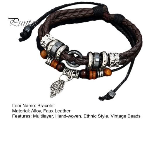 Браслет ручной работы, винтажные бусины из сплава, кулон в виде листьев, многослойный браслет из бисера, браслет в этническом стиле для женщин и мужчин, браслет, ювелирные аксессуары, подарок