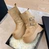 Fashion Shoes for Women 6.5CM Platform Modern Boots Belt Buckle Punk Shoes 2025 Female Suede Leather Motorcycle Boots Mid-Calf Boots