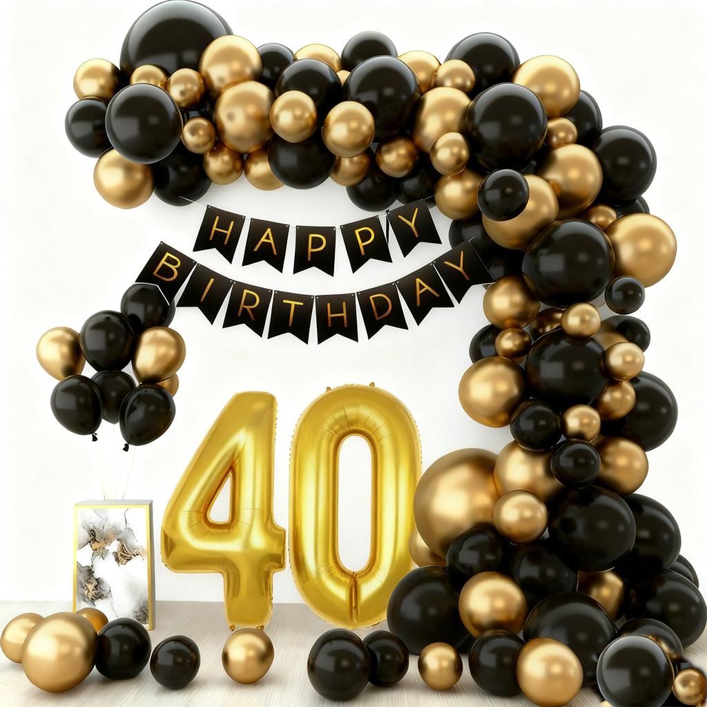 Birthday Theme Party Event Arrangement Black Gold Balloon Chain Set 18Th Birthday Flag Balloon Set