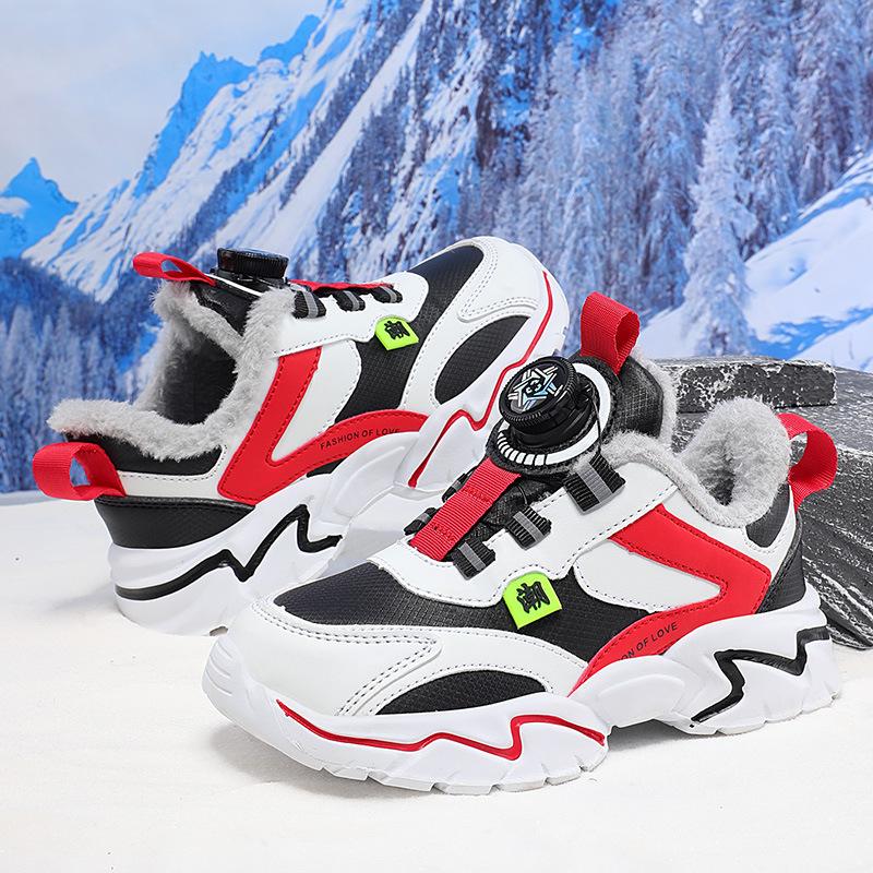 Children's Cotton Shoes Winter Sports Shoes Medium and Large Children's Leather Soft-soled Non-slip Running Shoes Piled and Thickened Warm Boys' Cott